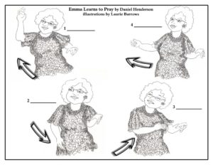 Woman waiving her arm in 4/4 conducting pattern which is also the 4/4 pattern of prayer