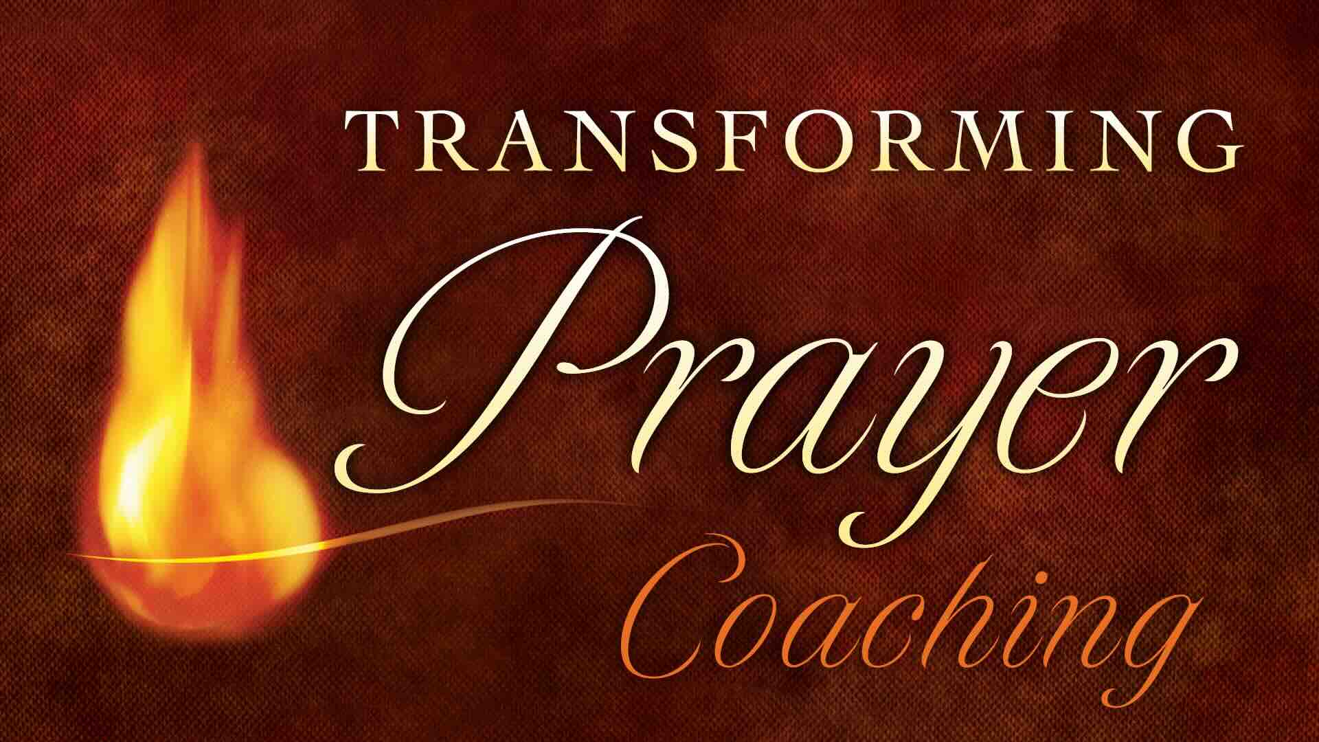 Transforming Prayer Coaching Banner - brown patterned background with a flame on the left of the title