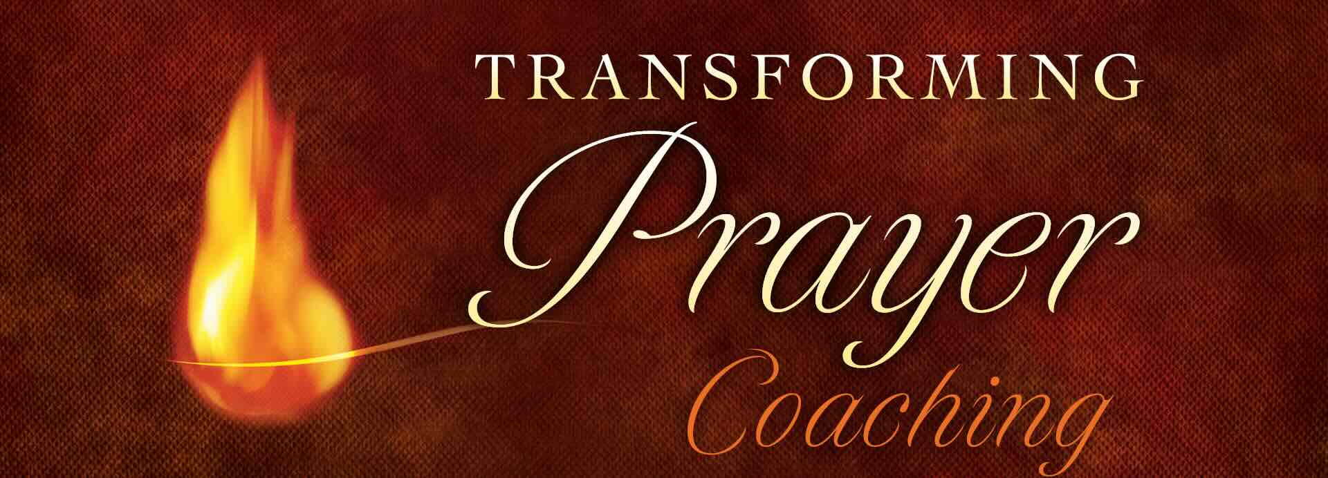 Transforming Prayer Coaching Banner - brown patterned background with a flame on the left of the title